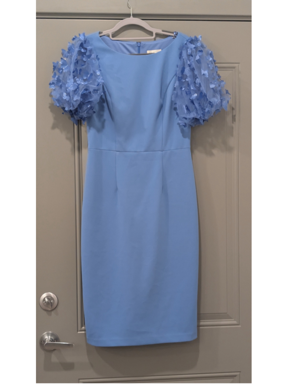 Eliza J Blue 3D Floral Butterfly Puff Sleeve Midi Dress Size 6 - Picture 2 of 10